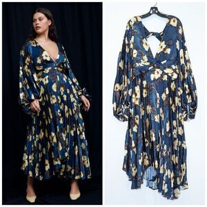 NWT Acler Palms Pleated Midi Dress in Navy Floral